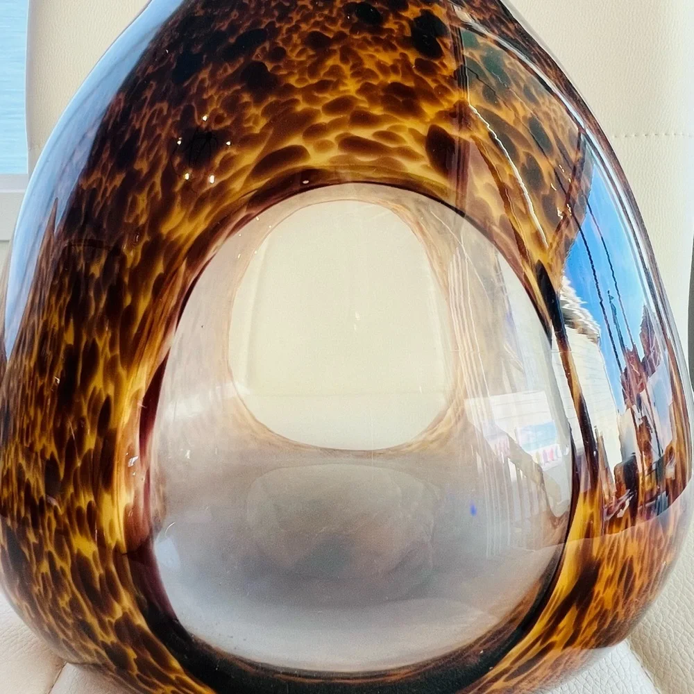 Murano Style Art Glass Vase Tortoiseshell Brown Amber Hand Blown